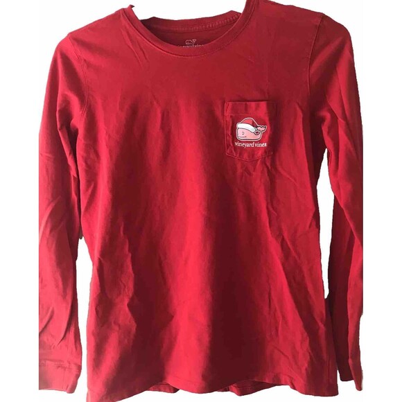 Vineyard Vines Kids Santa Whale Long Sleeve Shirt -Size L Red Color - Picture 2 of 12
